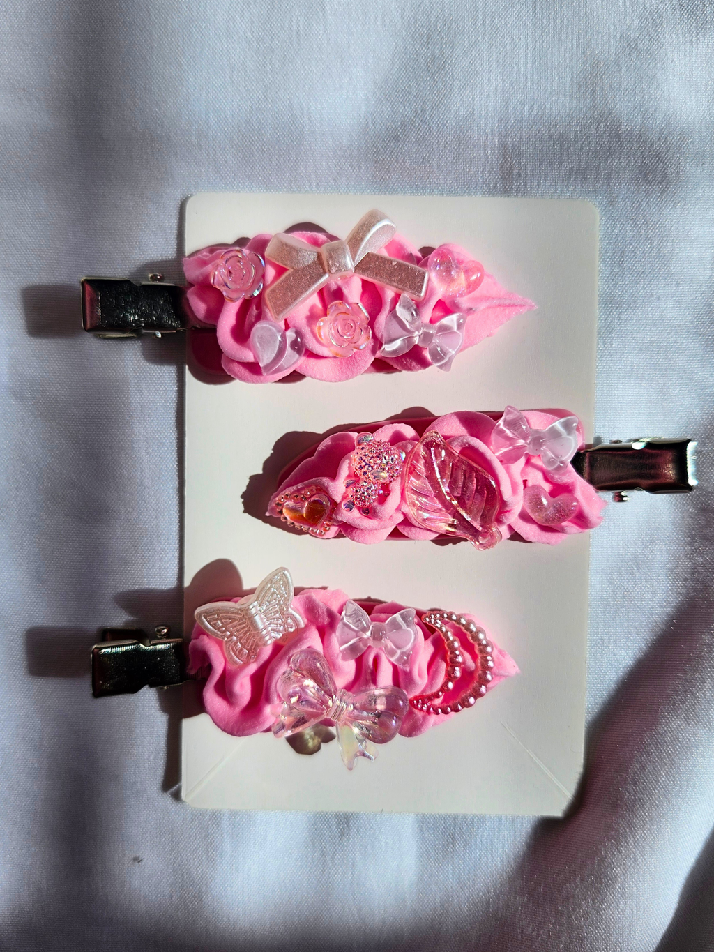 Kawaii Pink Bow and Butterfly Decoden Hair Clips