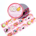 Washi tape set with cartoon food designs on a pink background
