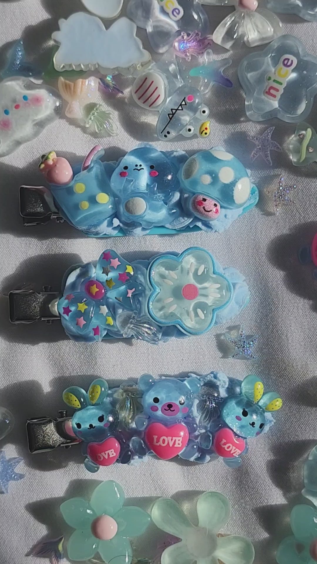 Blue Kawaii Kidcore Handmade Decoden Hair Clips - B-Grade