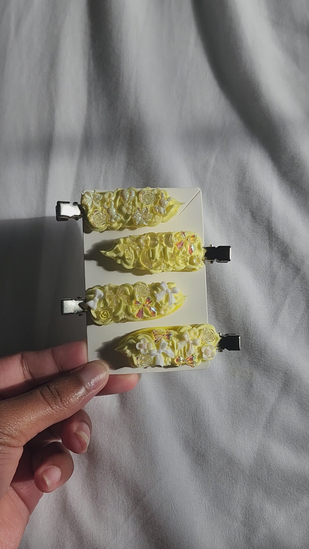 Custom Yellow kawaii handmade decoden hair clips