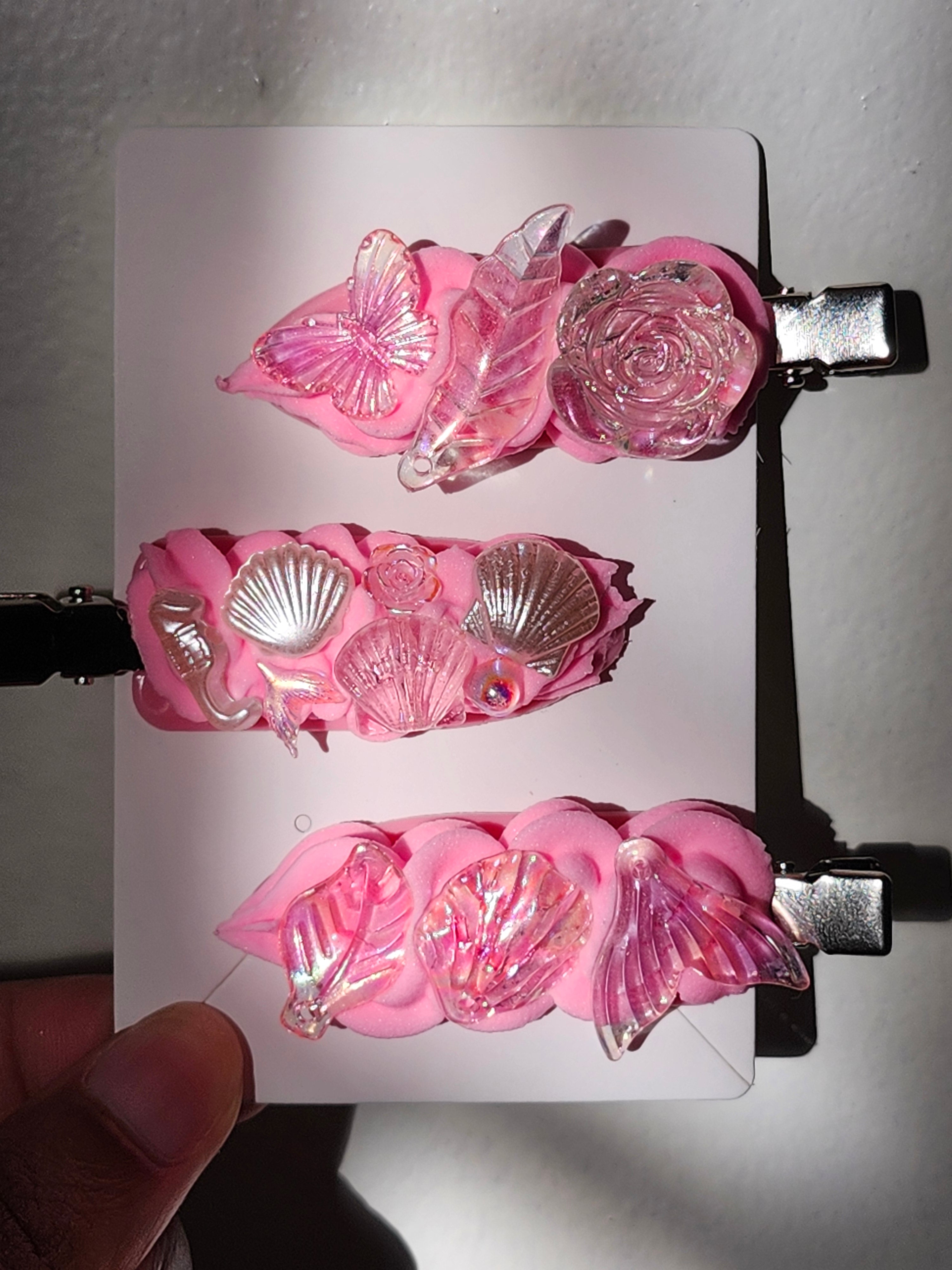 Pink Kawaii Seacore Decoden Hair Clips