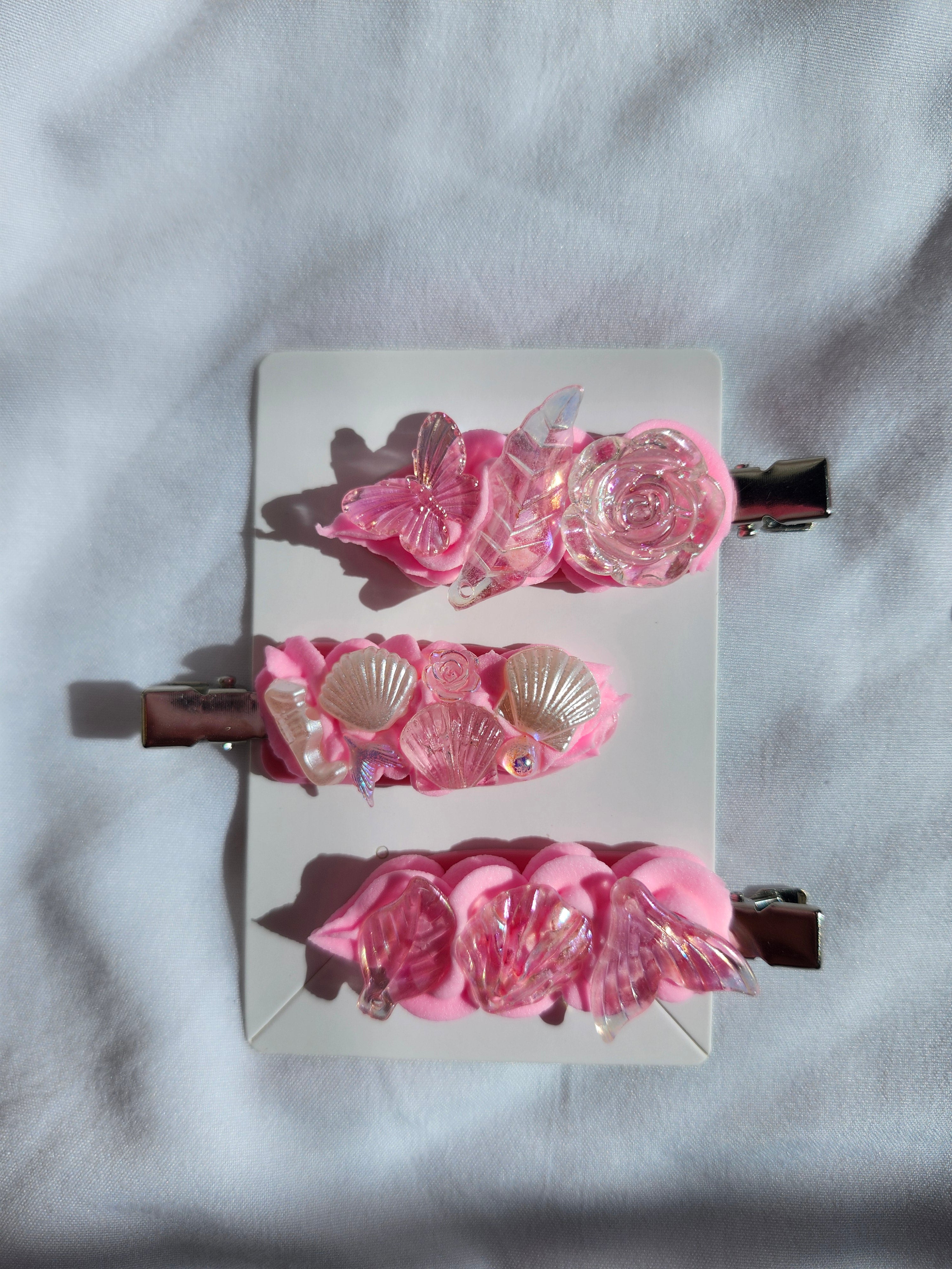 Pink Kawaii Seacore Decoden Hair Clips