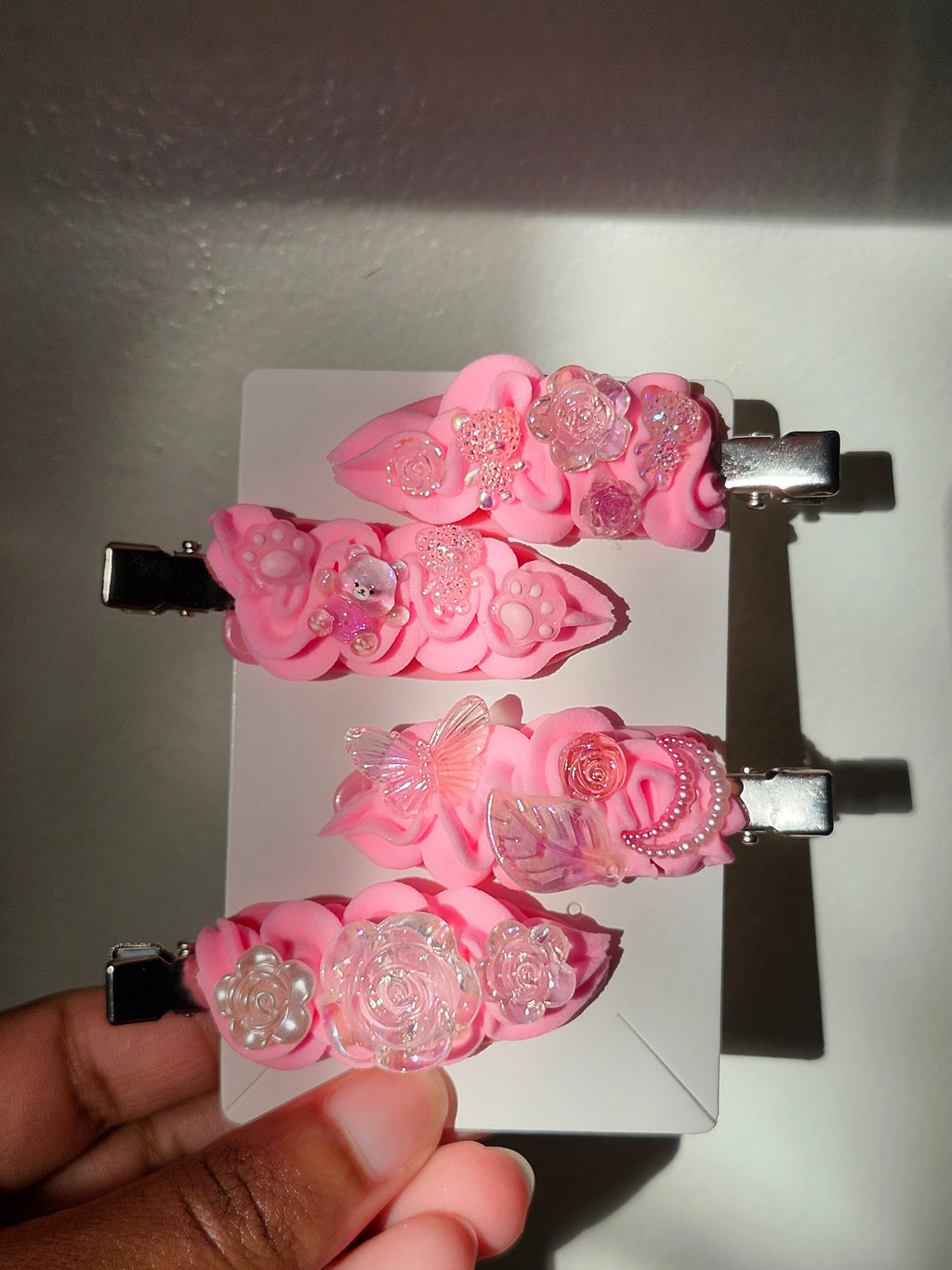 Kawaii Pink Bow Bear Hair Clips