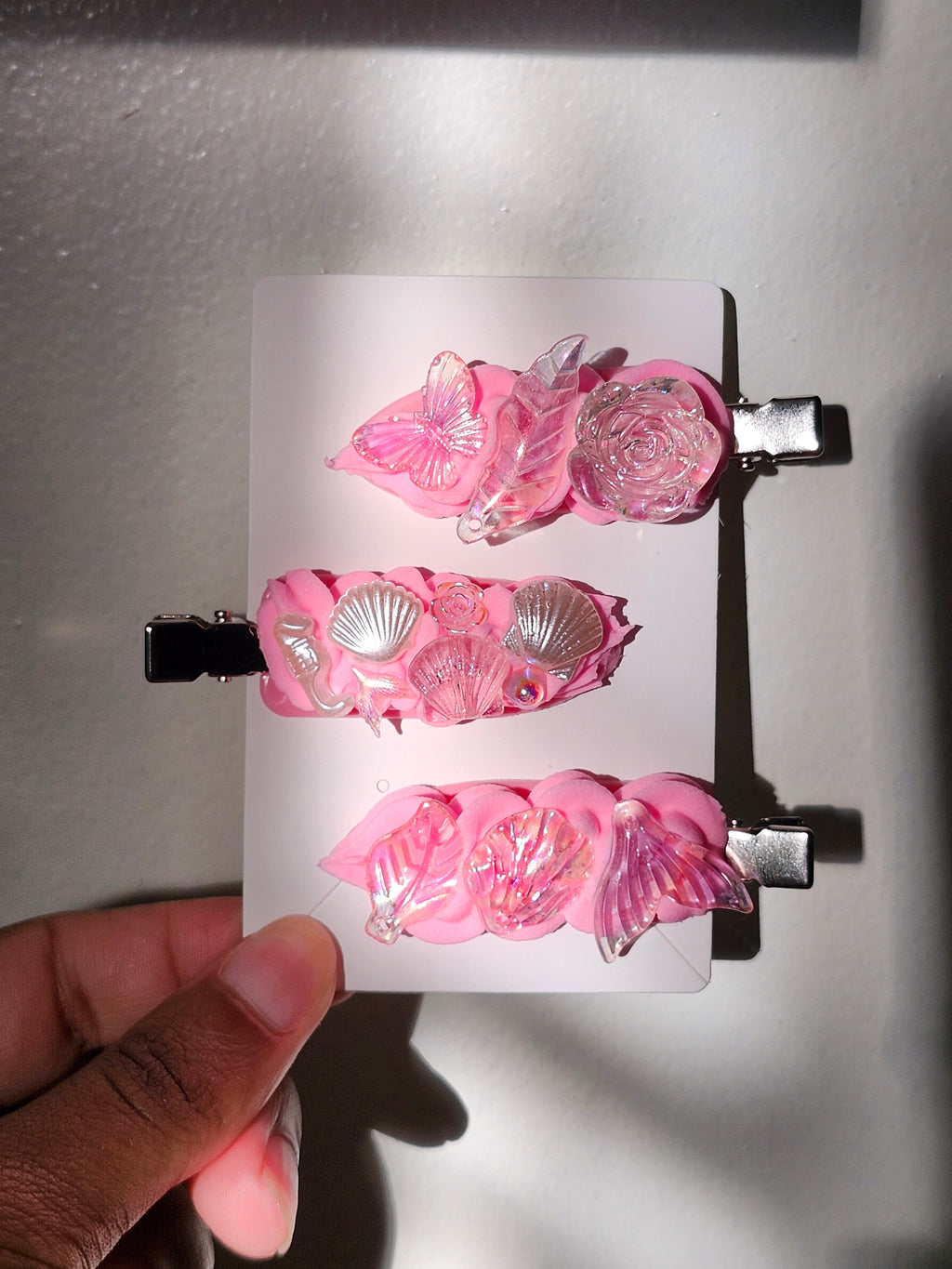 Pink Kawaii Seacore Decoden Hair Clips