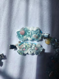 Blue and White Kawaii Handmade Decoden Bunny and Bow Hair Clips