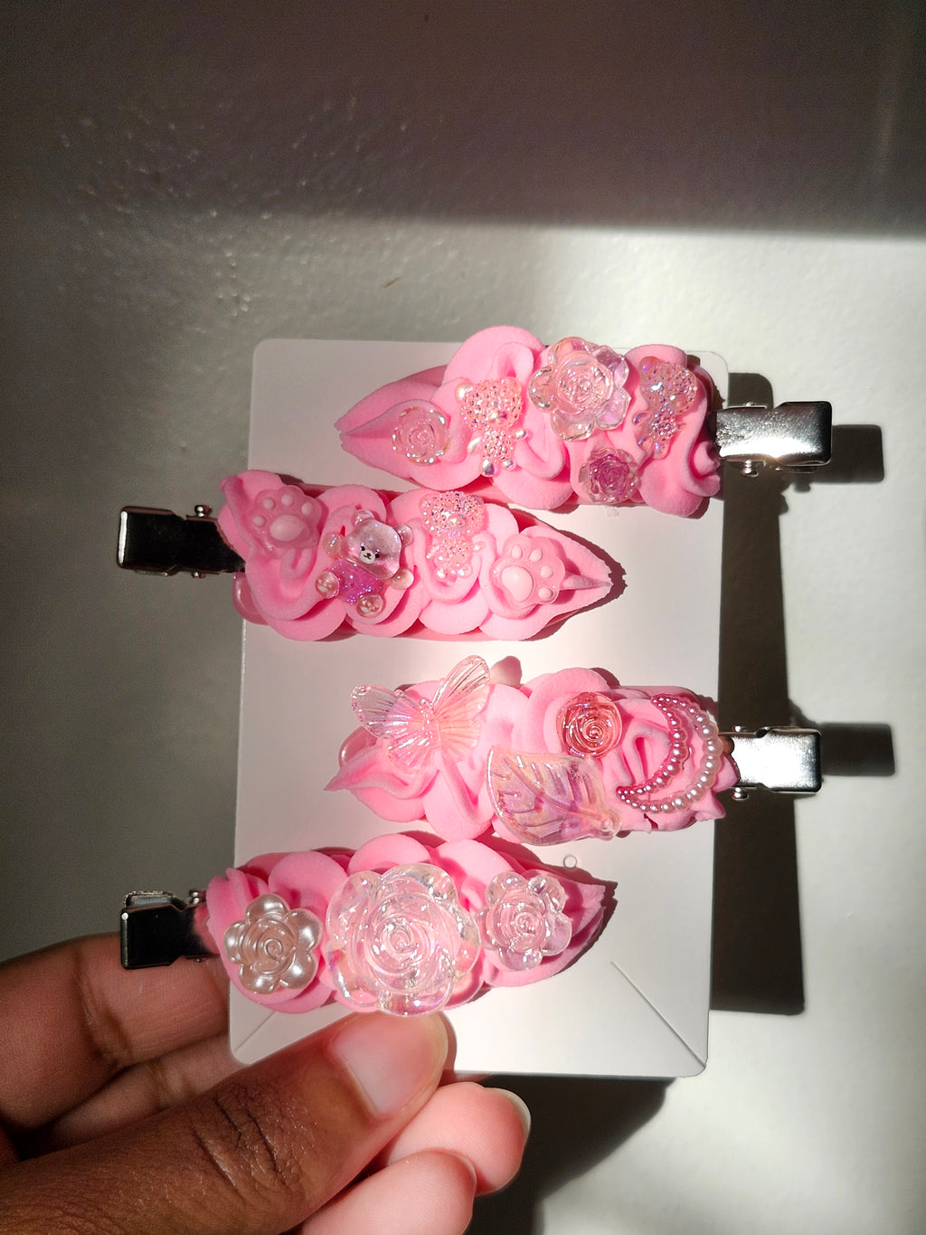 Kawaii Pink Bow Bear Hair Clips