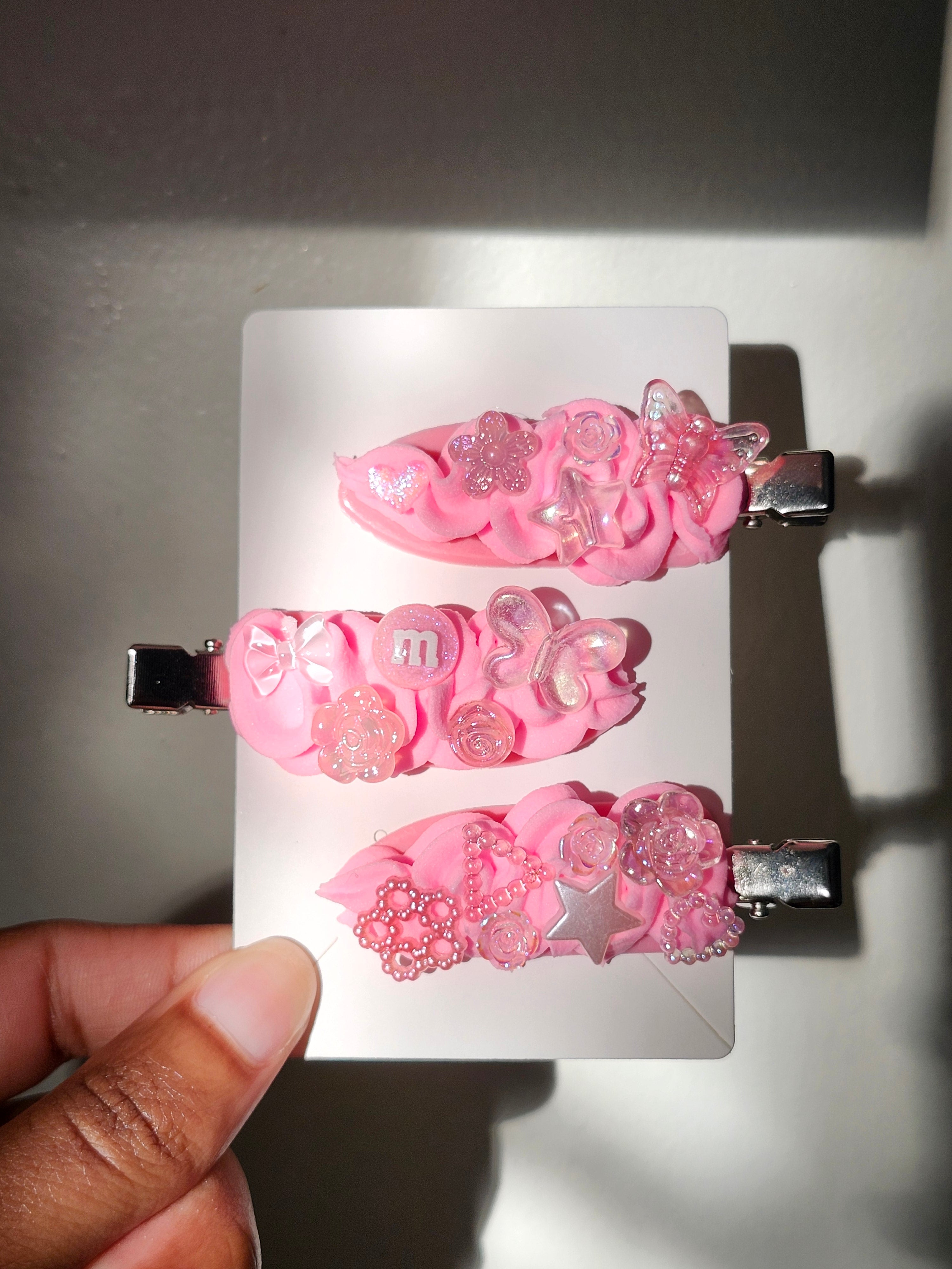 Pink Candy Butterfly Hair Clips