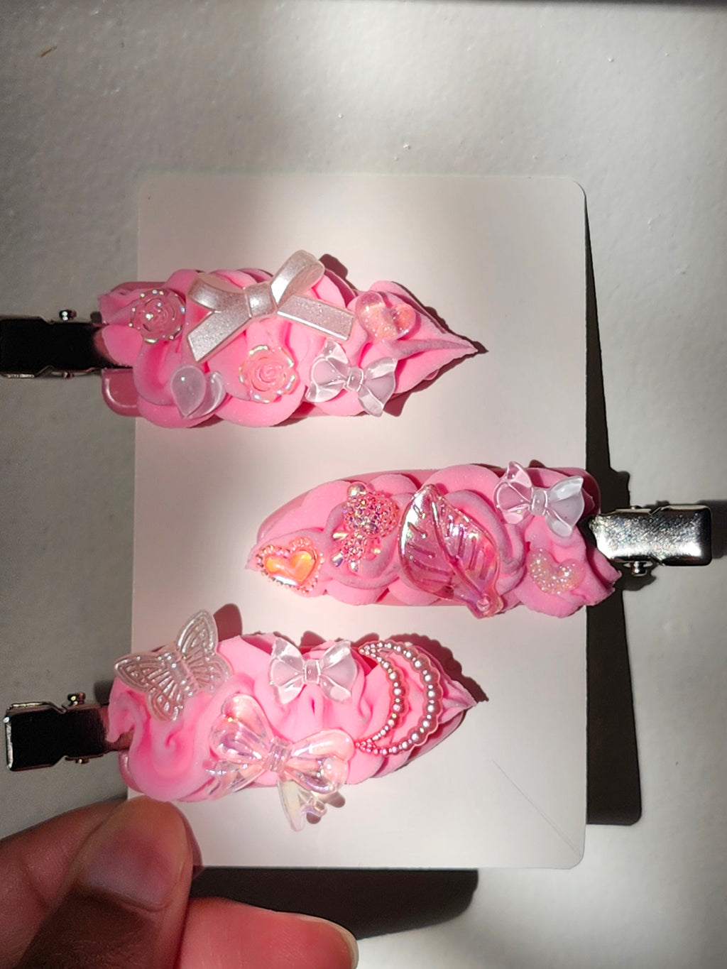 Kawaii Pink Bow and Butterfly Decoden Hair Clips