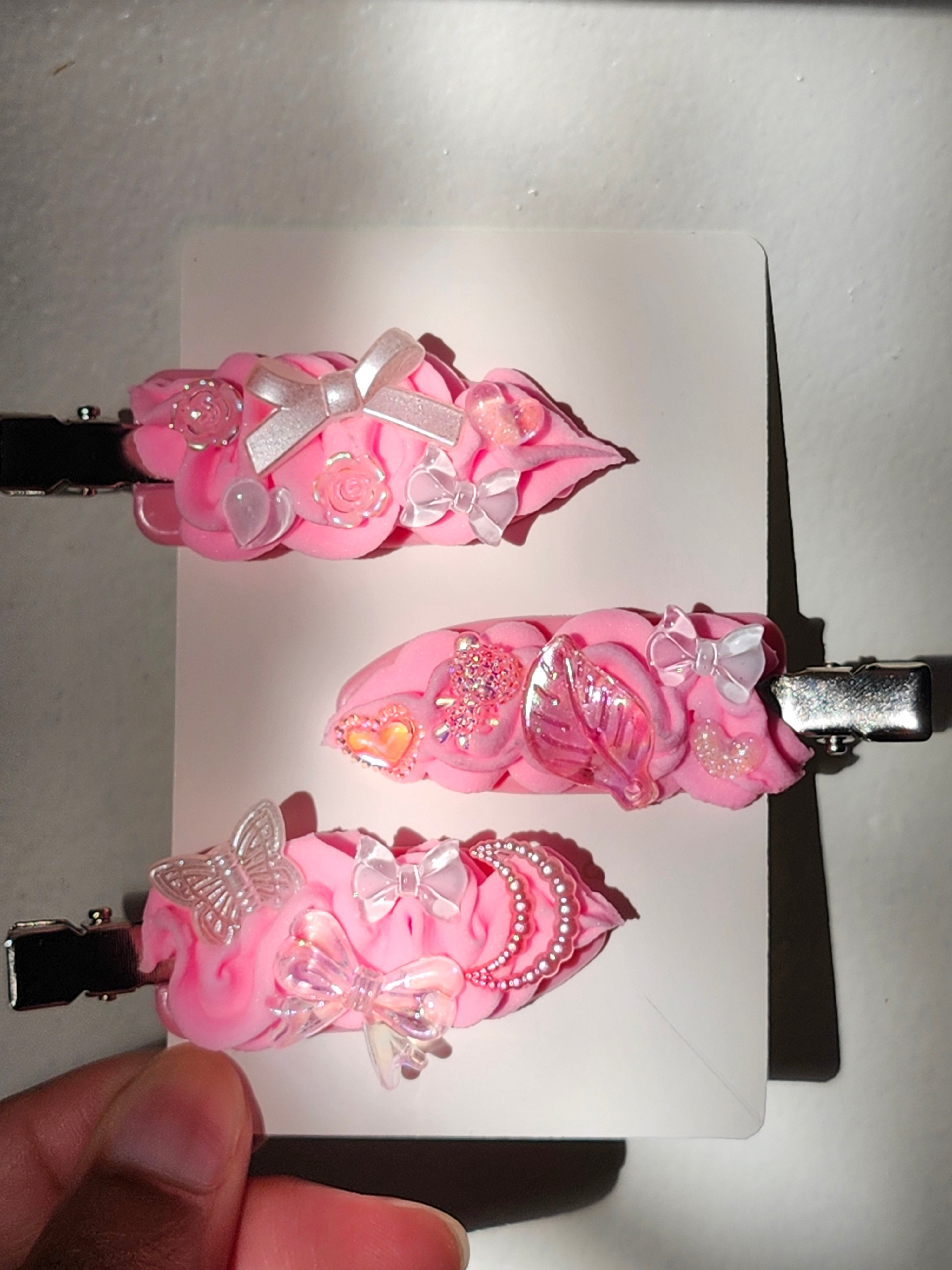 Kawaii Pink Bow and Butterfly Decoden Hair Clips